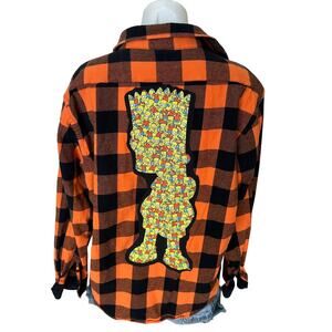 Bart Simpson Flannel Plaid Shirt Shacket XL Oversized One of Kind Upcycled